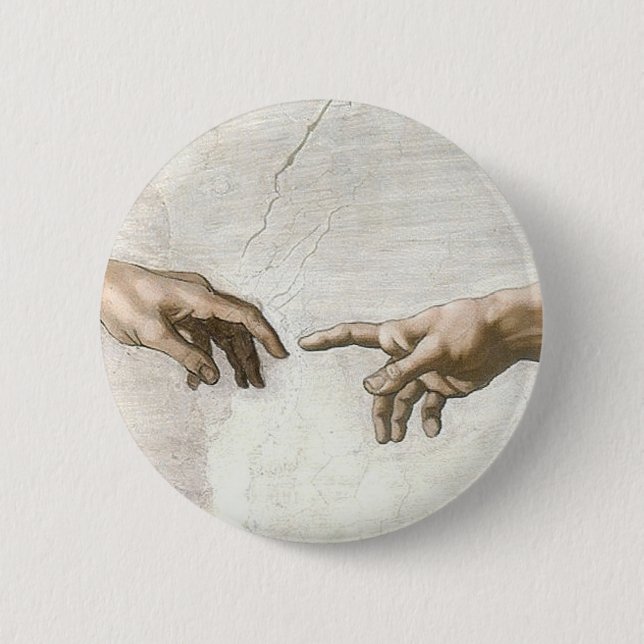 Michelangelo Skapelsen av Adam Händer Finkonst Knapp (Framsida)