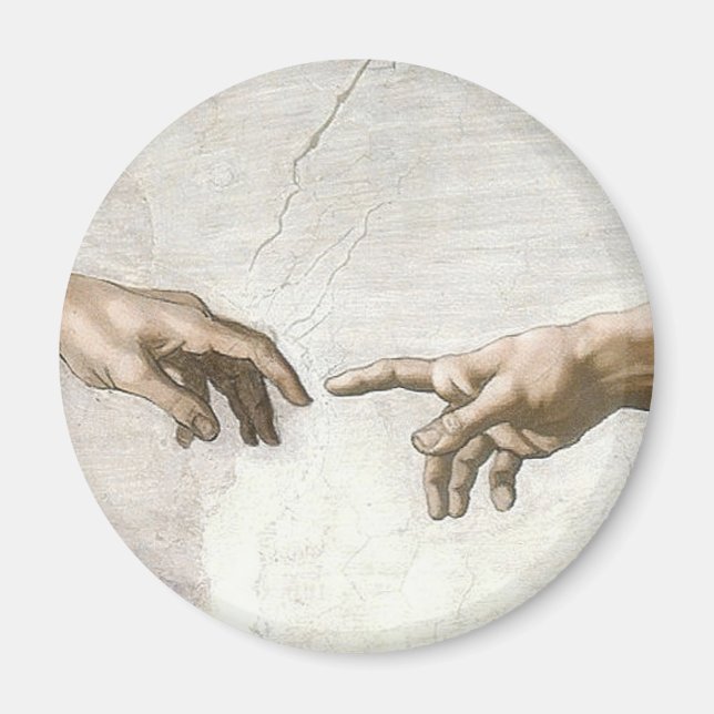 Michelangelo Skapelsen av Adam Händer Finkonst Magnet (Framsidan)