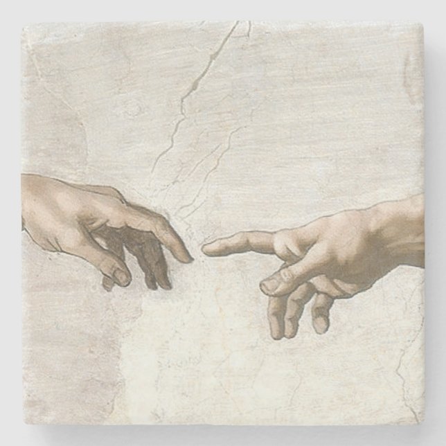 Michelangelo Skapelsen av Adam Händer Finkonst Stenunderlägg (Framsidan)