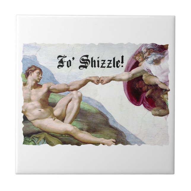 Michelangelo Skapelsen Av Mannen Knuff För Självkl Kakelplatta (Framsidan)