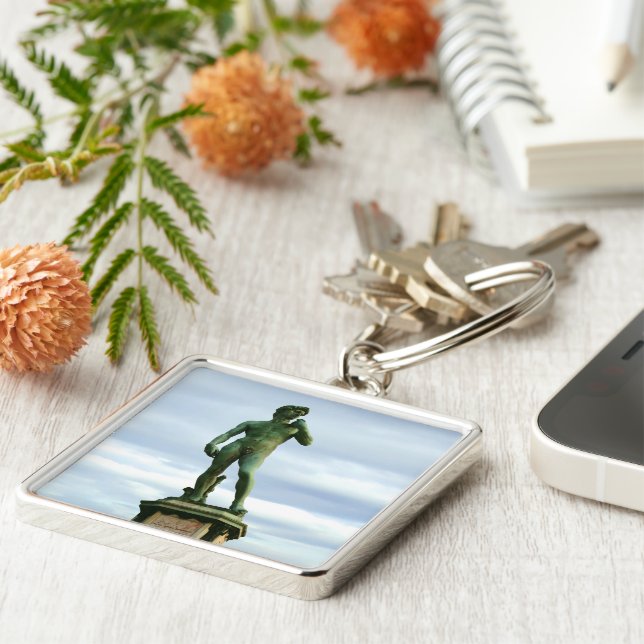 Michelangelos David 2 Fyrkantig Silverfärgad Nyckelring (Sidan)