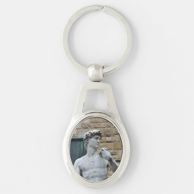 Michelangelos David Ovalt Silverfärgad Nyckelring (Framsidan)