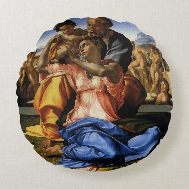 Michelangelo's Doni Tondo eller Doni Madonna Rund Kudde (Framsidan)