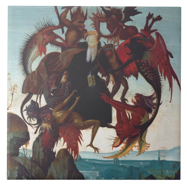 Michelangelos Frestelsen av den helige Antonius Kakelplatta (Framsidan)