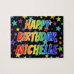 "MICHELLE" Första Namn, Roligten "GRATTIS PÅ FÖ Pussel