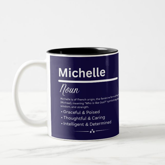 Michelle, Girl Personalized Name Definition Mug Två-Tonad Mugg (Vänster)