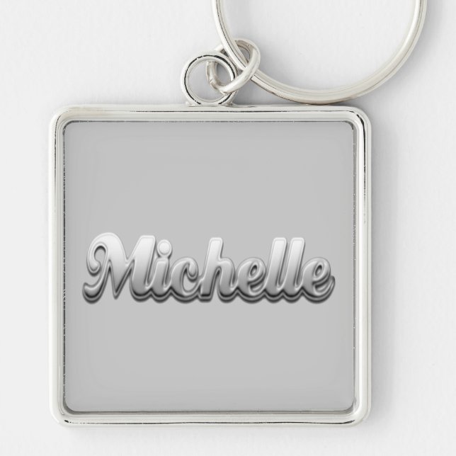 MICHELLE, Michelle Fyrkantig Silverfärgad Nyckelring (Framsidan)