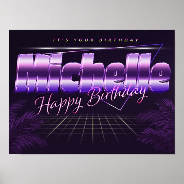 Michelle Name Vorname lila retro Poster Geburtstag (Framsidan)