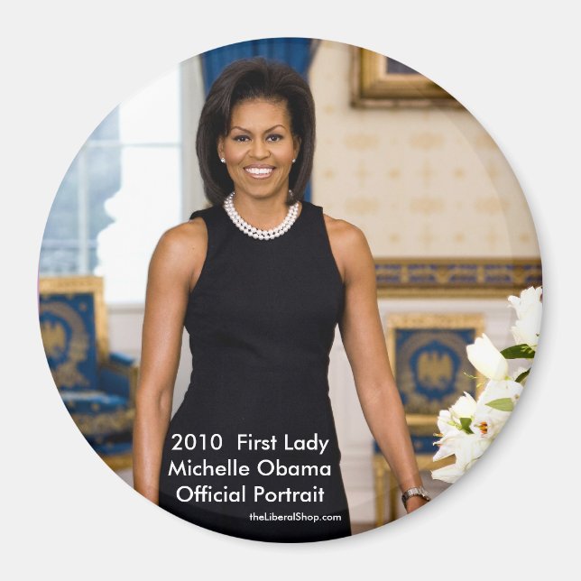 Michelle Obama Officiell Porträtt 2010 Round Magne Magnet (Framsidan)