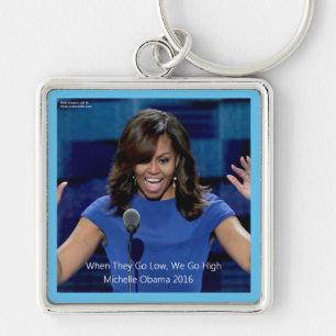 Michelle Obama "Vi höjer oss" Samlarobjekt Fyrkantig Silverfärgad Nyckelring