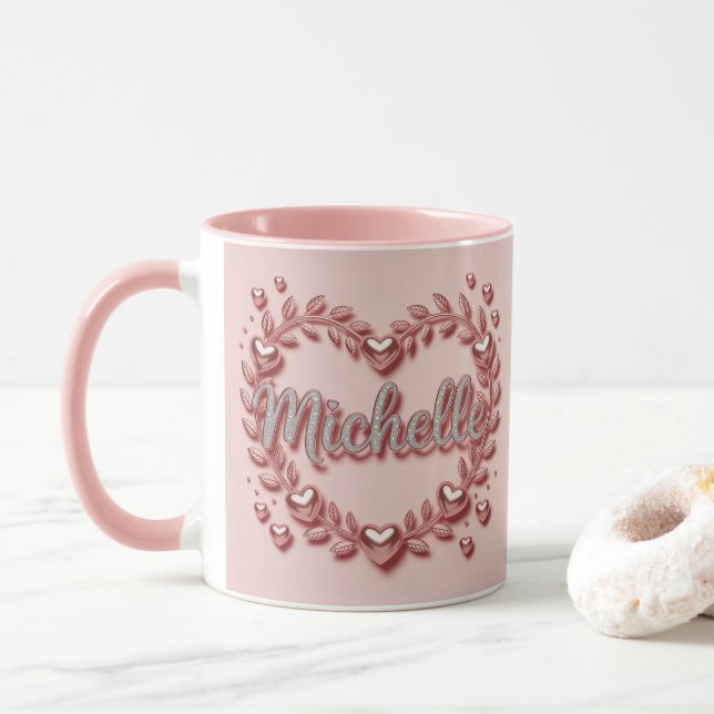 Michelle Pink Hearts Kombokopp Mugg (Med munk)