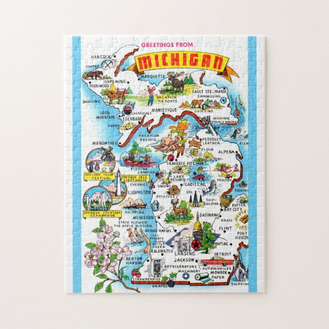 Michigan 11x14 Karta Pussel (Vertikal)