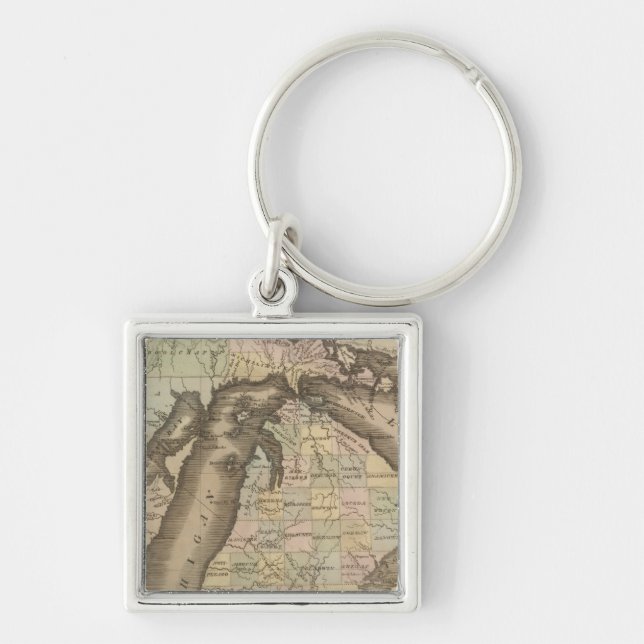 Michigan 4 fyrkantig silverfärgad nyckelring (Framsidan)