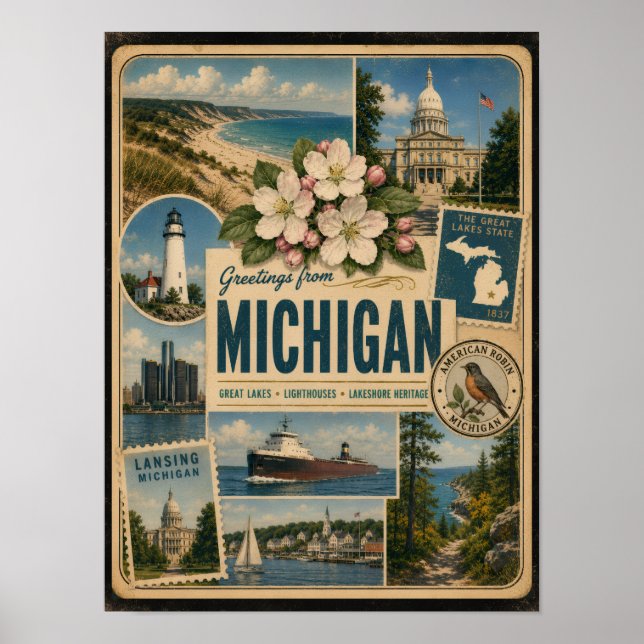 Michigan Äkta Vintage Stil Poster (Framsidan)