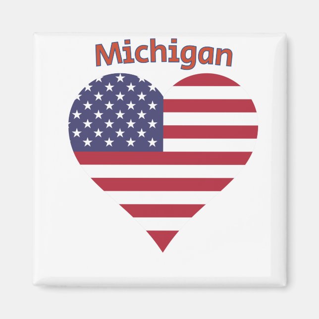 Michigan American Flagga Heart Magnet (Framsidan)