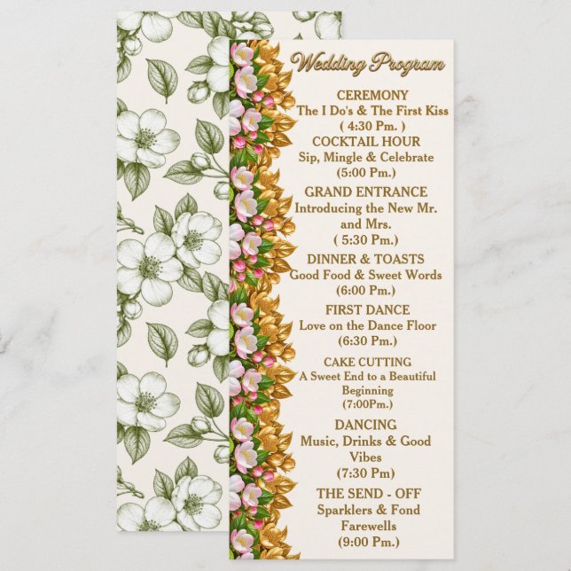 Michigan Apple Blossom Bröllopsprogramkort Program (Fram/baksida)