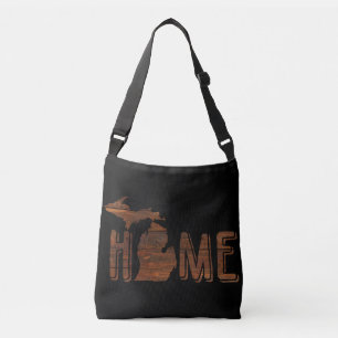 Michigan är hem Brown Wood Planks Souvenir Axelväska