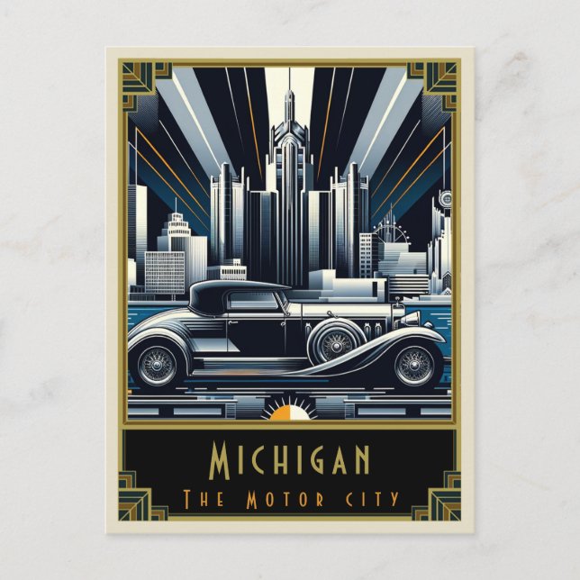 Michigan | Art Deco Vykort (Framsida)