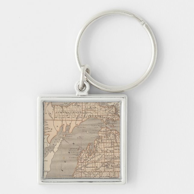 Michigan Atlas Karta Fyrkantig Silverfärgad Nyckelring (Framsidan)