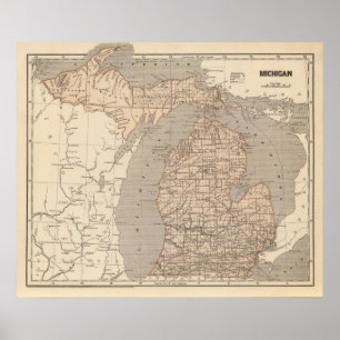 Michigan Atlas Karta Poster