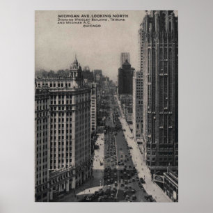 Michigan Ave, Chicago IL, Illinois Vintage Poster