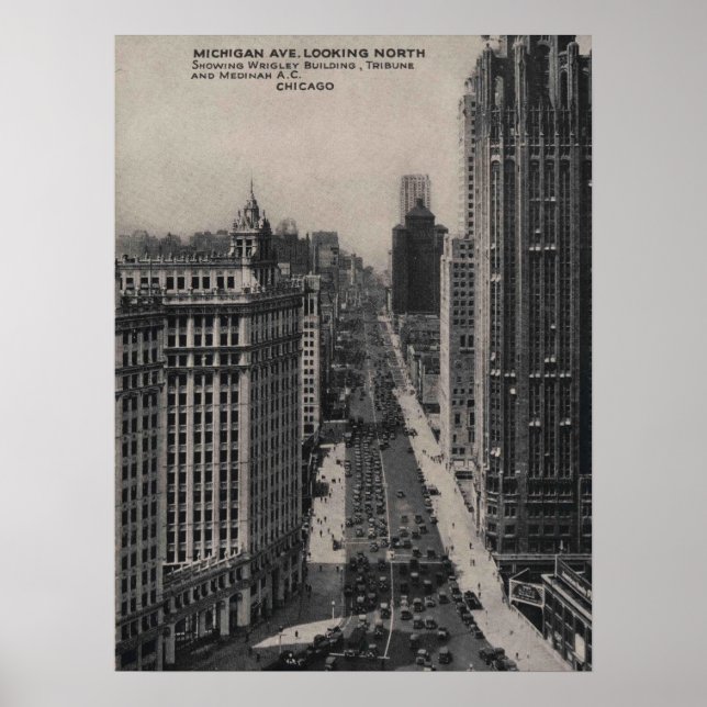 Michigan Ave, Chicago IL, Illinois Vintage Poster (Framsidan)