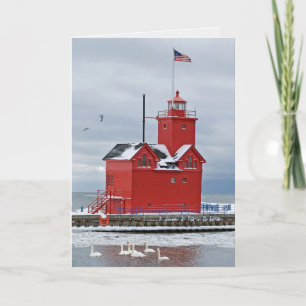 Michigan Big Red Lighthouse med Svanar Helgkort