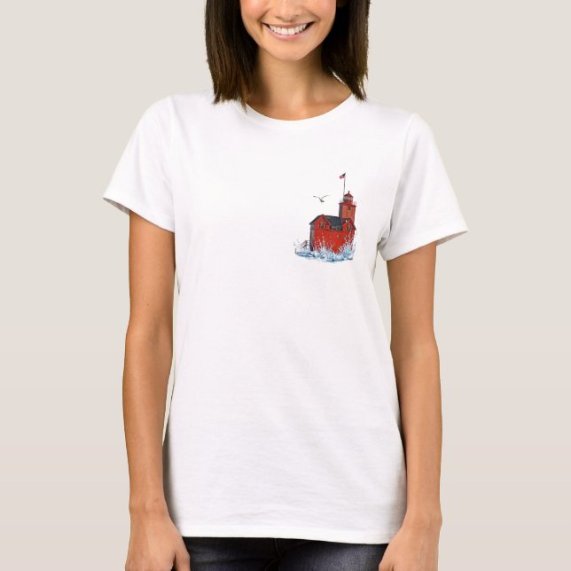 Michigan Big Red Lighthouse T Shirt (Framsida)