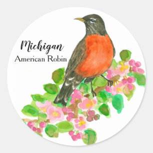 Michigan Bird American Robin Blommars Runt Klistermärke
