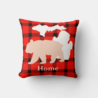 Michigan Björn Hem i Buffalo Plaid Kudde