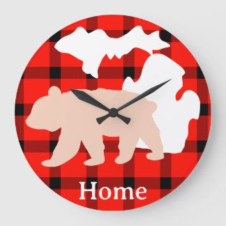 Michigan Björn Hem i Buffalo Plaid Stor Klocka