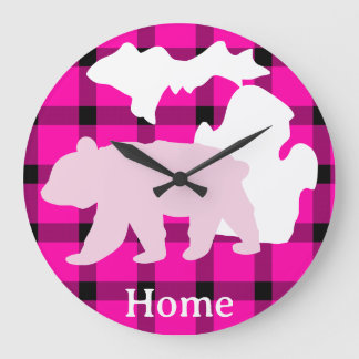 Michigan Björn Hem i Buffalo Plaid Stor Klocka