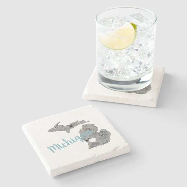 Michigan-Blommigten fyllde Silhouette med "Michiga Stenunderlägg (Sidan)