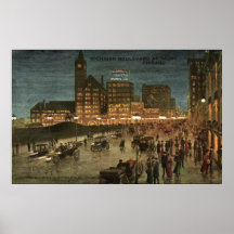 Michigan Boulevard i Night, Chicago 1911 Postcard