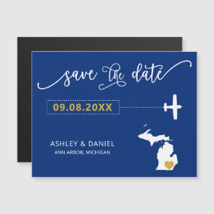 Michigan Bröllop spara datum Card, Karta Magnetisk Inbjudningskort