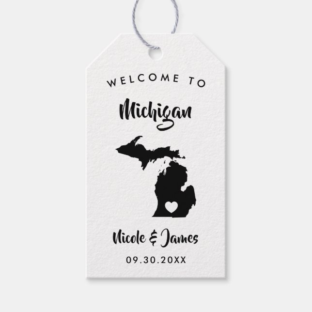 Michigan Bröllop Welcome Bag Märkre, Karta Presentetikett (Framsidan)