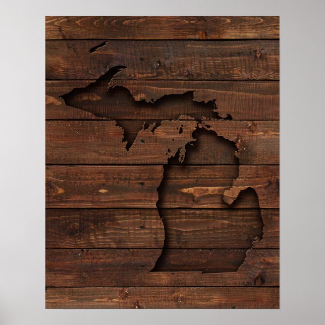 Michigan Brown Wood Carved Poster (Framsidan)