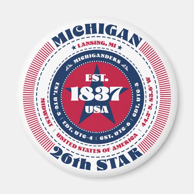 Michigan Circle Typography Souvenir Magnet (Framsidan)