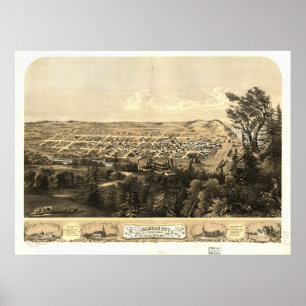 Michigan City Indiana 1869 Antique Panoramic Karta Poster