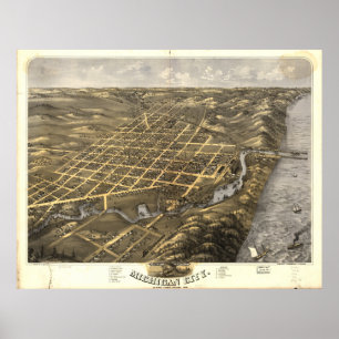 Michigan City Indiana 1869 Antique Panoramic Karta Poster