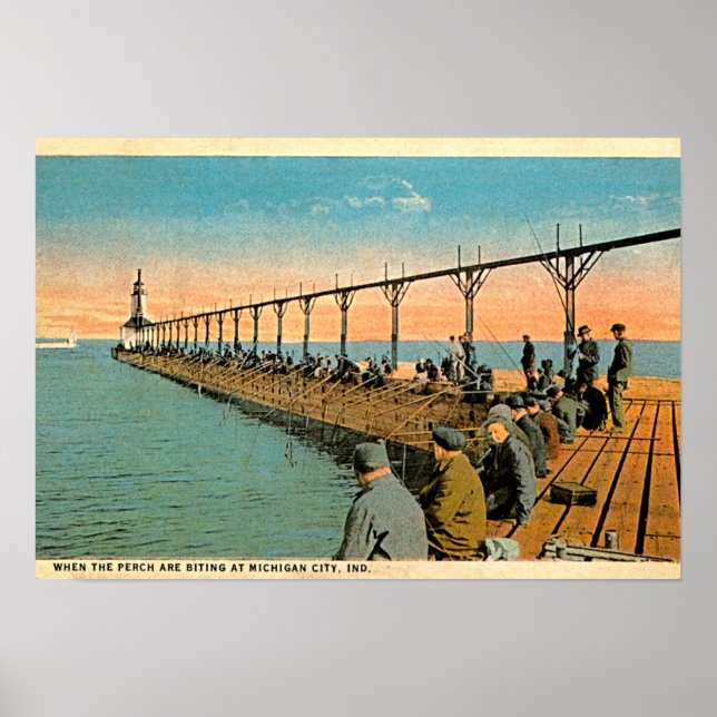 Michigan City, Indiana Fishing Pier Poster (Framsidan)