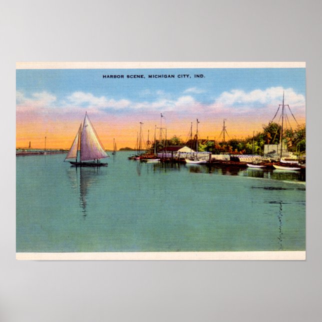 Michigan City Indiana Harbour Scene Poster (Framsidan)