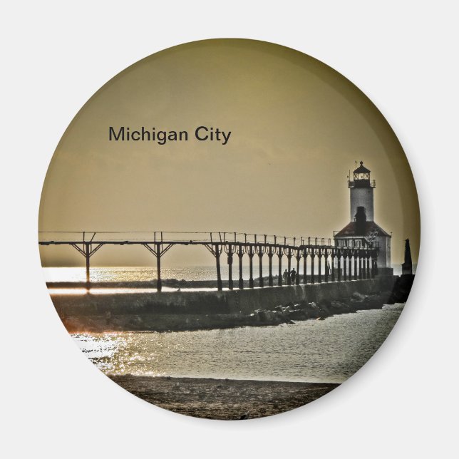 Michigan City Indiana Lighthouse Magnet (Framsidan)