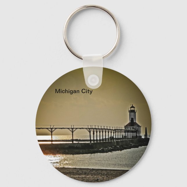 Michigan City Indiana Lighthouse Nyckelring (Framsida)