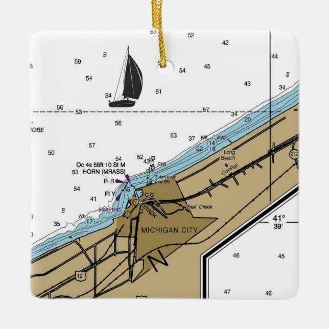Michigan City Indiana Nautical Chart Julgransprydnad Keramik (Framsida)