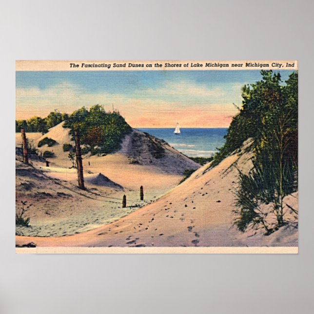Michigan City Indiana Sand Dunes 1940 Poster (Framsidan)