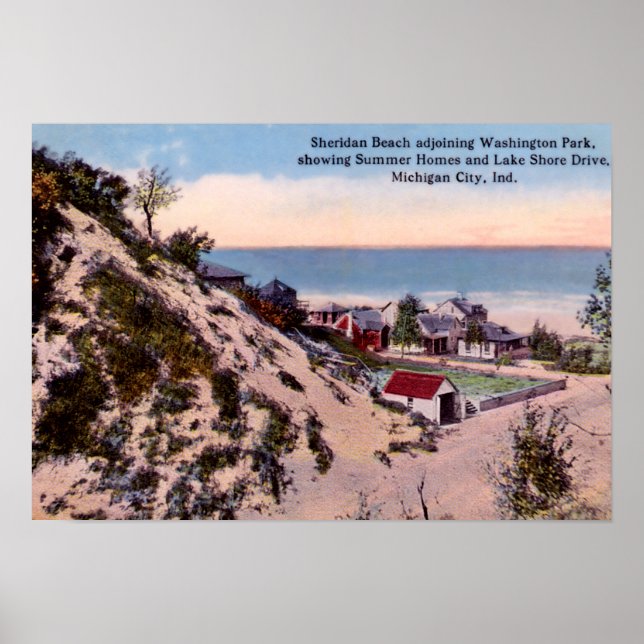Michigan City Indiana Sheridan Beach, circa 1910 Poster (Framsidan)