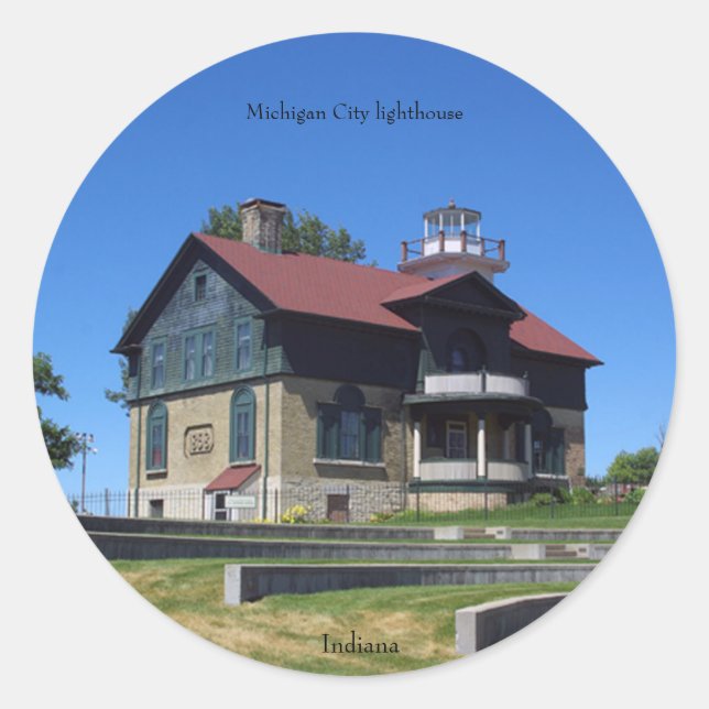 Michigan City Lighthouse-dekal Runt Klistermärke (Framsida)