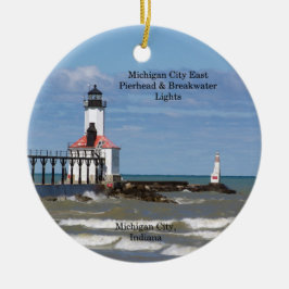 Michigan City Lighthouses runt prydnadsföremål Julgransprydnad Keramik