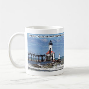Michigan City Öster Pierhead och Breakwater Ljus Kaffemugg